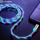 Магнитный зарядный кабель Lovebay с подсветкой, USB Type C, магнитный кабель, USB микро зарядное устройство, провод для iPhone, Huawei, Samsung