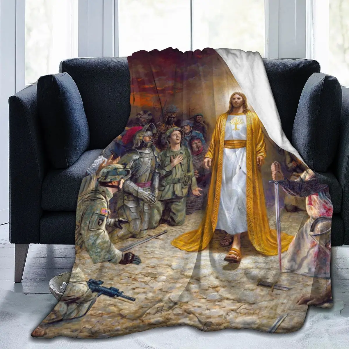 

New fashion 3D printing Jesus comfortable plush blanket printing flannel bed linen soft blanket square picnic soft blanket