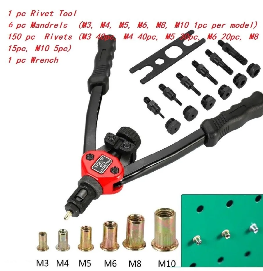

Riveting Tool Kit Rivet Nuts Thread Setting Tool Nutsert M3 M4 M5 M6 M8 M10 Rivet Tool Toolless Quick-Change Head