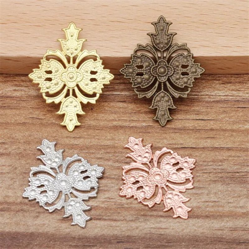 Винтажный полый цветочный мотив покрытые серебром Подвески фурнитура для