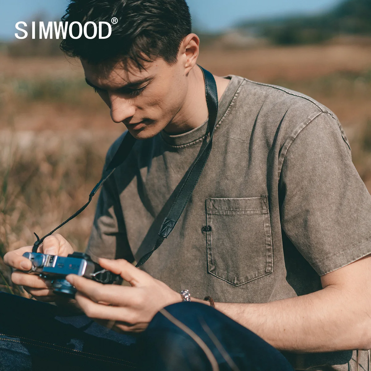 

SIMWOOD 2022 Summer New Asutex Batik Vintage T-shirt Men Cargo Tshirt Heavy Washed Hip Hop Streetwear Plus Size 100% Cotton Tops
