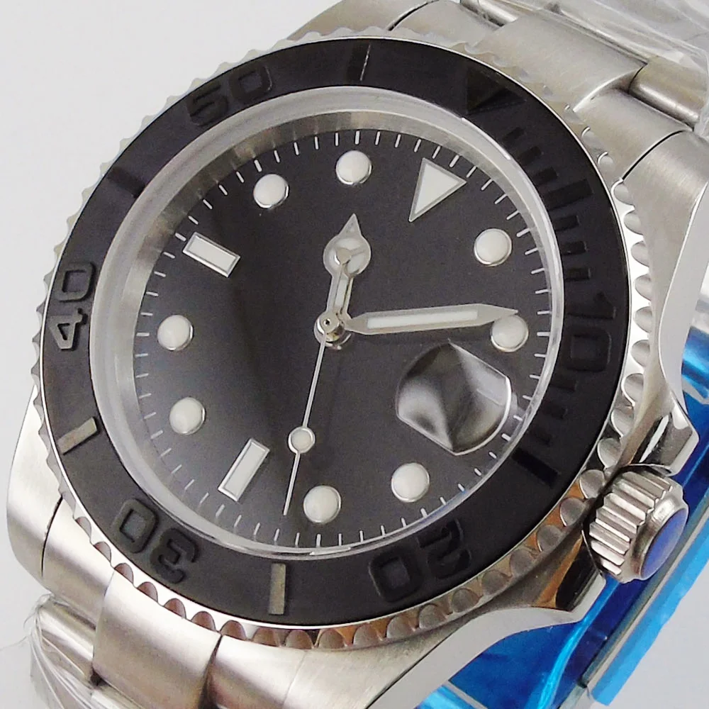 

40mm Black Sterile Dial Ceramic Bezel Date Luminous See Back Sapphire Glass NH35 Miyota 8215 Automatic MOVEMENT Men's Wristwatch
