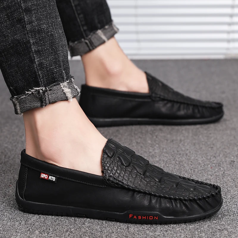 British Style Crocodile Pattern Shoes Men Autumn Casual Breathable Leather Peas Loafers Trend Lazy HC-426 | Обувь