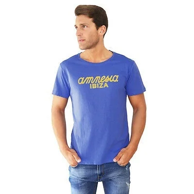 

OFFICIAL Amnesia Ibiza Club Logo Mens T-shirt Classic Party BLUE Yellow RRP 50