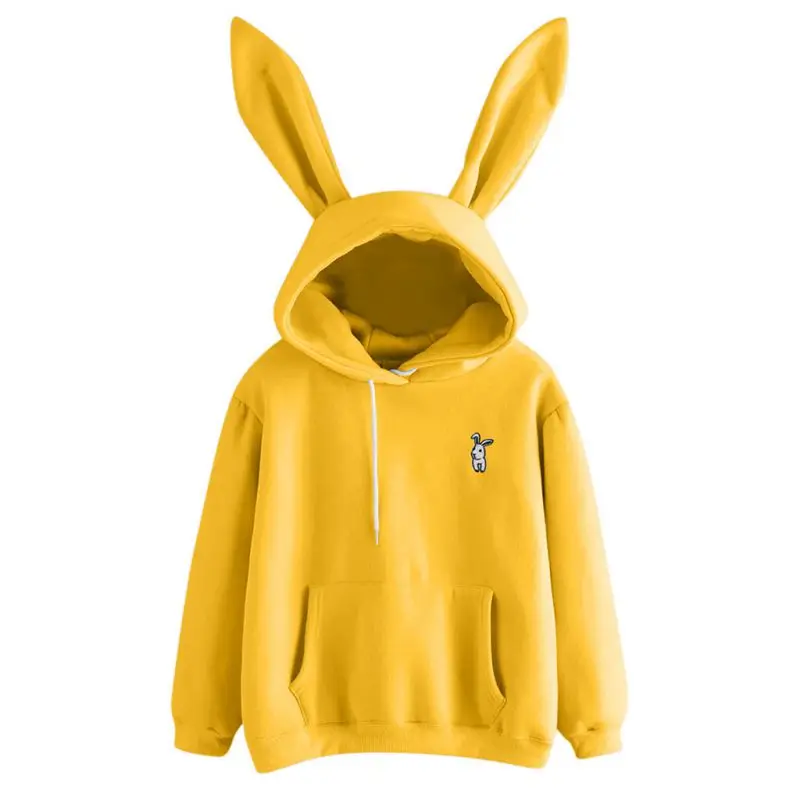 Women Fashion Casual All-match Hooded Loose Small Rabbit Embroidered Fleece Sweatershirt Hoody Top New ！！！ | Женская одежда
