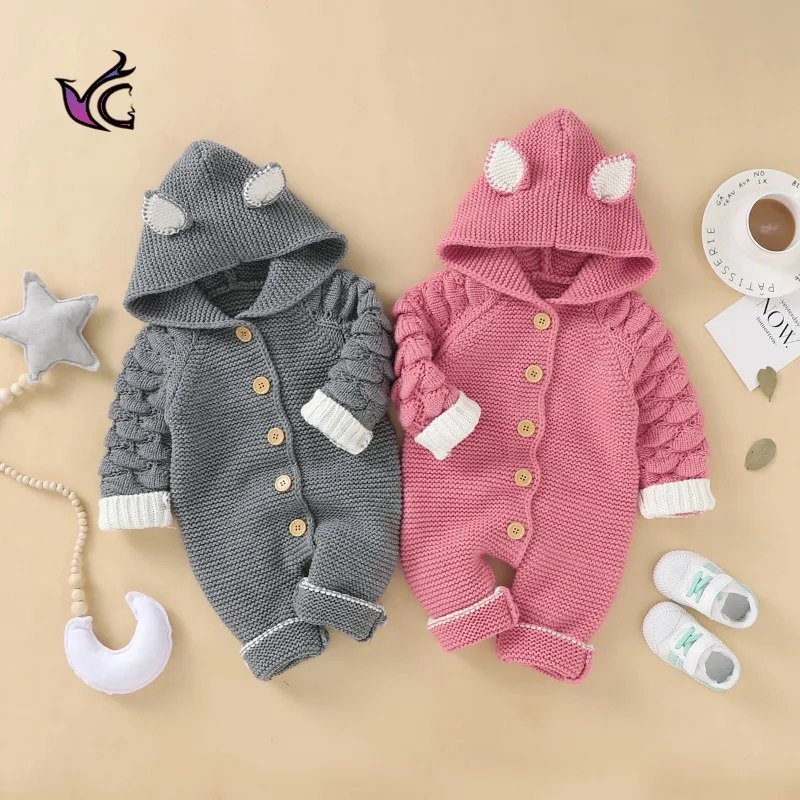 

0-24m Baby Knitted Rompers Cotton Babies Clothing Newborn Baby Girls Knitting Princess Long Sleeves Autumn Jumpsuit Knitwear