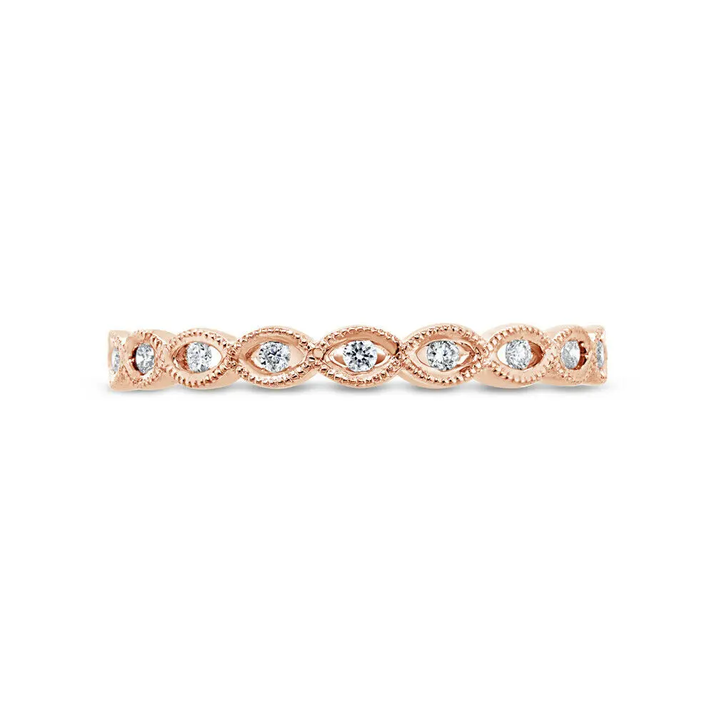 

0.09 CT 10K Rose Gold Round Natural Diamond Eye Ring Marquise Shape Band