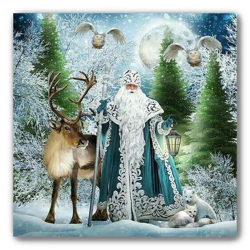 Алмазная 5D картина в виде снежной сцены Санта Клаус олень полноразмерная краска