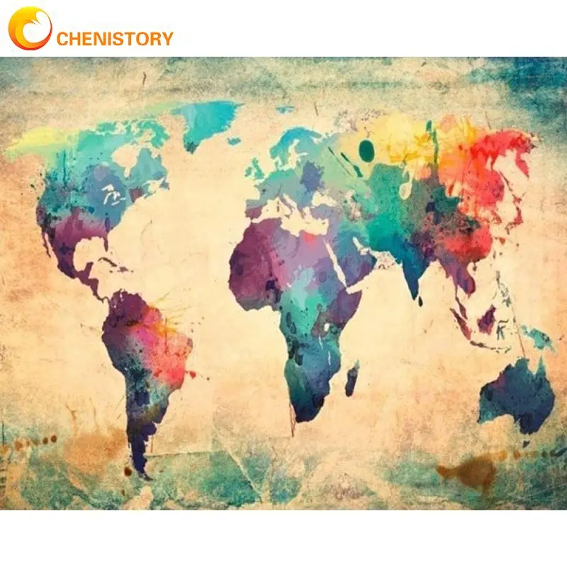 

CHENISTORY 5D Diamond Painting World Map Landscape Full Drill Square Diamond Embroidery Picture Of Rhinestones Home Decoration