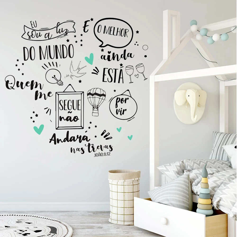

João:8:12 Vinyl Wall Stickers Eu Sou A Luz é O Melhor Portuguese Quotes Mural For Bedroom Home Decoration Decals Poster RU2199