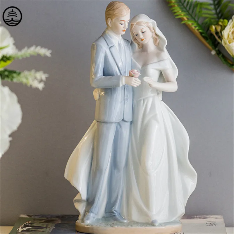 

Свадебная Статуэтка невесты викторианской девушки, пары в западном стиле, красивые фигурки, керамические изделия, творческие украшения для...