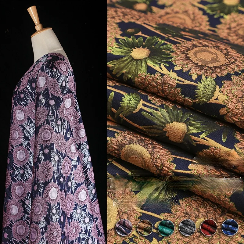 

Дизайнерская ткань высокого класса Высокоточный модные ткани жаккард подсолнечное платье с подсолнухами юбка колокольчиком с ветронепрон...
