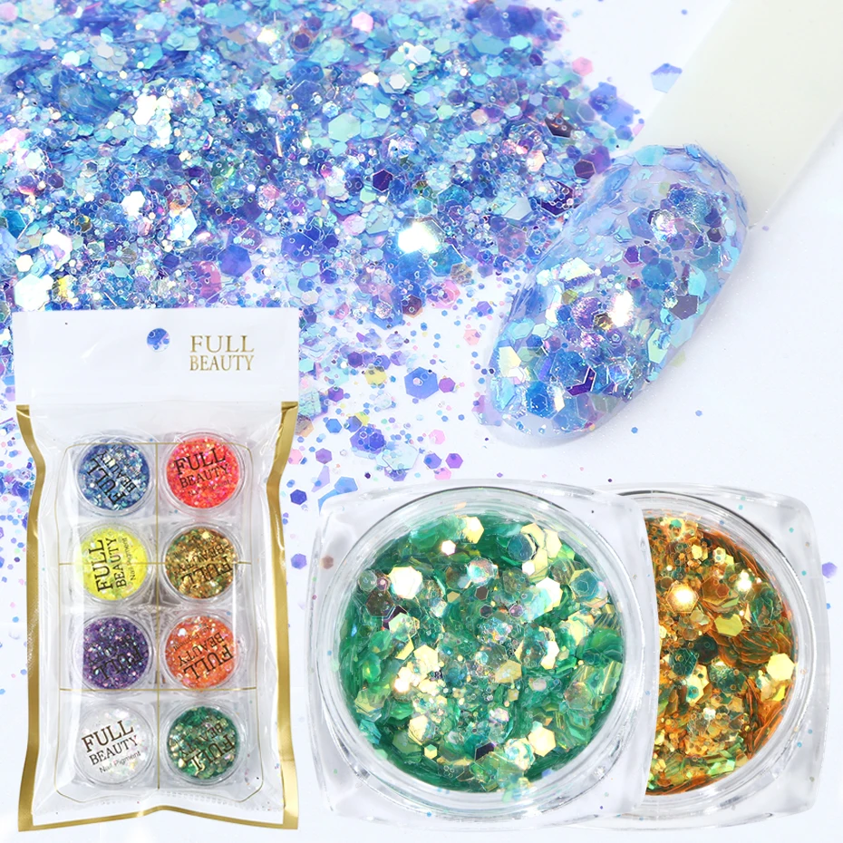 8 коробок Блестки для ногтей голографические шестигранные блестки украшения