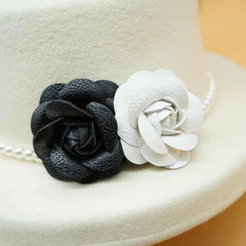 

202009-panshi-Hepburn style flower pearl chain winter wool leisure lady bucket cap women fishermen hat