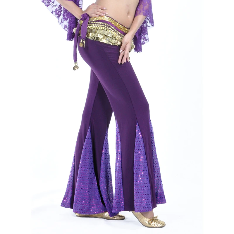Женские Кружевные штаны для танца живота костюм длинные с блестками