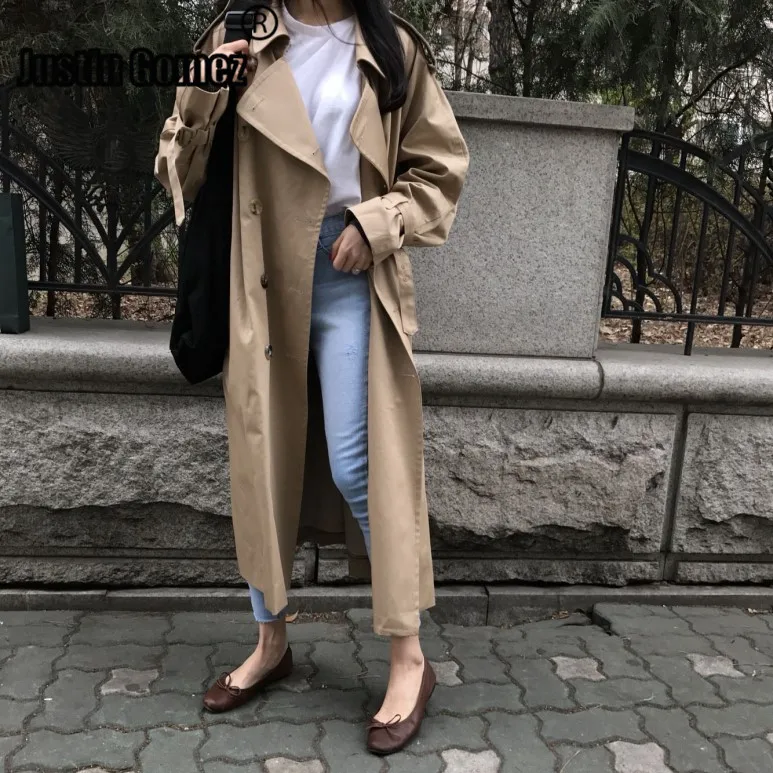 Корейский дизайн размера плюс treetwear Модные женские длинные тренчи повседневные негабаритные плащи ветровка