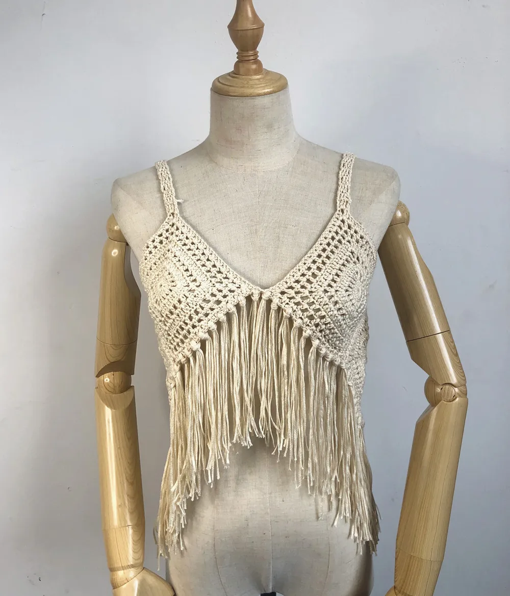 Женский винтажный топ с бахромой пикантный белый на лето 2019|Топы| |