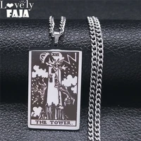 stainless steel tarot card the tower necklace for womenmen silver color pendant amulet jewelry collier xh141s03