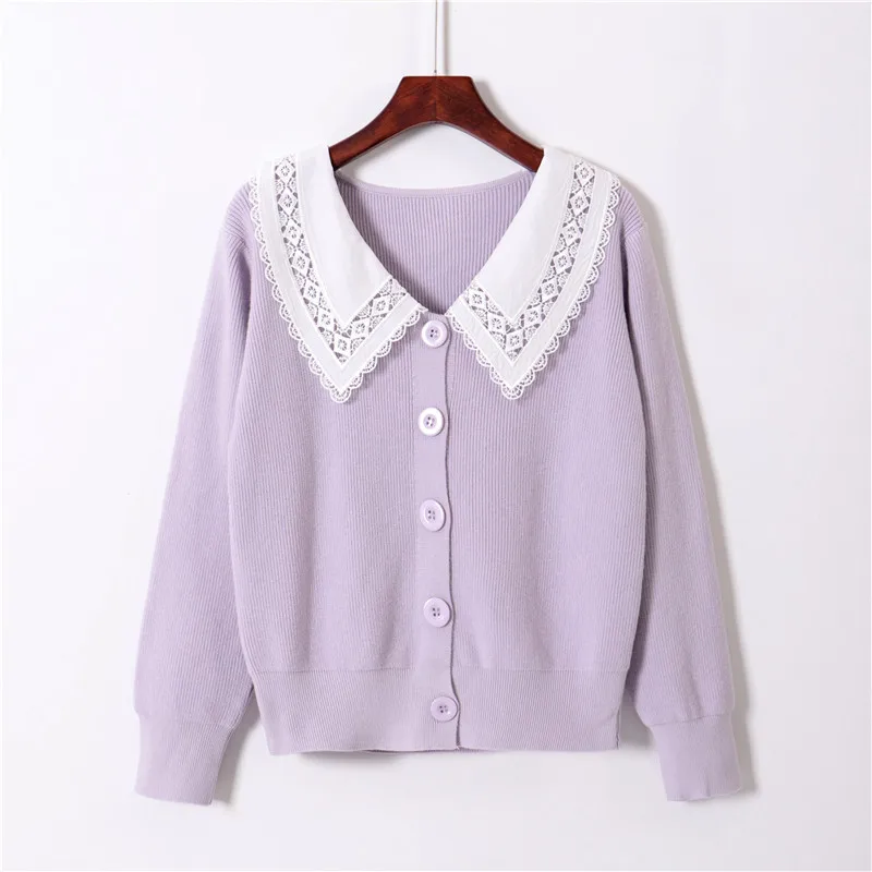 

Spring and autumn women's sweater new fashion lace baby collar stitching sweater versatile loose casual sweater women's trend