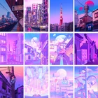 Постер Ночной город в стиле поп киоту, башня Осака, городская улица, полуночная звезда, искусство стен, домашний кавайный декор для комнаты, Холщовый постер