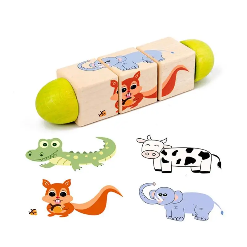 

Детская игрушка Монтессори Деревянные Животные вращающийся пазл строительные блоки, игрушка для обучения животных Когнитивное обучение г...