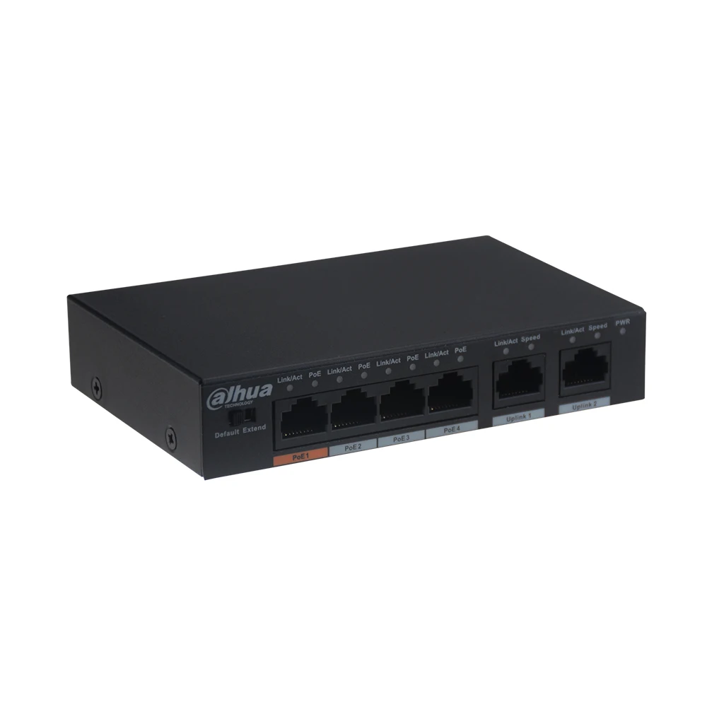Dahua 4CH PoE коммутатор DH-S1500C-4ET2ET-DPWR Ethernet с 250 м мощность транзитного расстояния