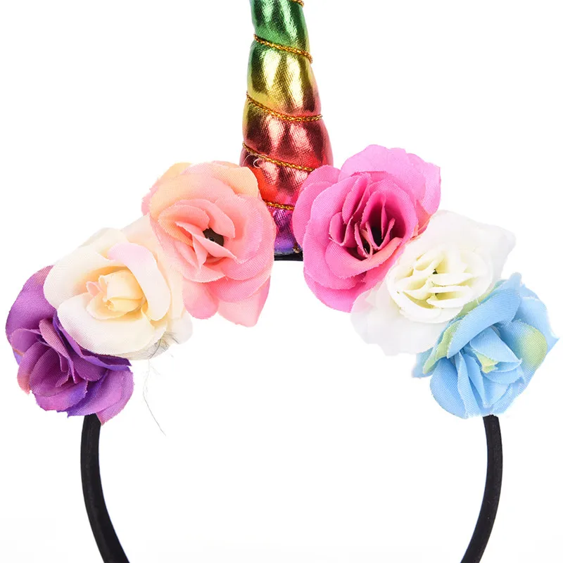 

Fashion 1PC Unicorn Horn Headband 5 Colors Headwear Flower Hairband Photo Shoot Hair Band Braiders Styling Tool For Kids Girls