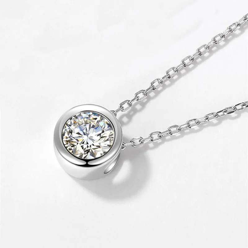 

Ожерелье из серебра 925 пробы, 1 карат, D Цвет, круглый кулон с отличной огранкой, Муассанит, Классическая Женская цепочка до ключицы, Подарок на годовщину