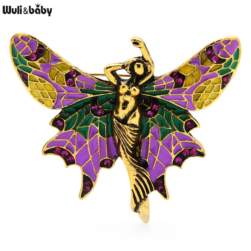 

Wuli&baby Enamel Butterfly Fairy Brooches For Women Unisex Purple Blue Angel Insect s Party Casual Brooch Pin Gifts