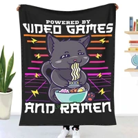 powered by video games ramen anime cat throw blanket 3d printed sofa bedroom decorative blanket children adult christmas gift