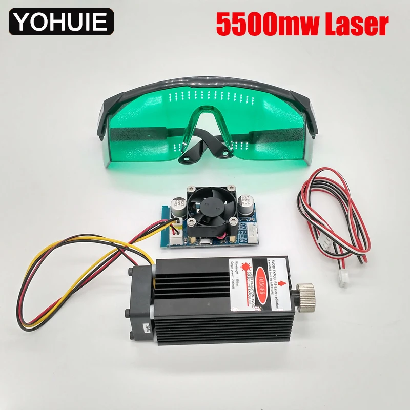 5.5w 450nm blue laser module, laser engraving machine parts, laser cutting TTL module 5500mw laser tube