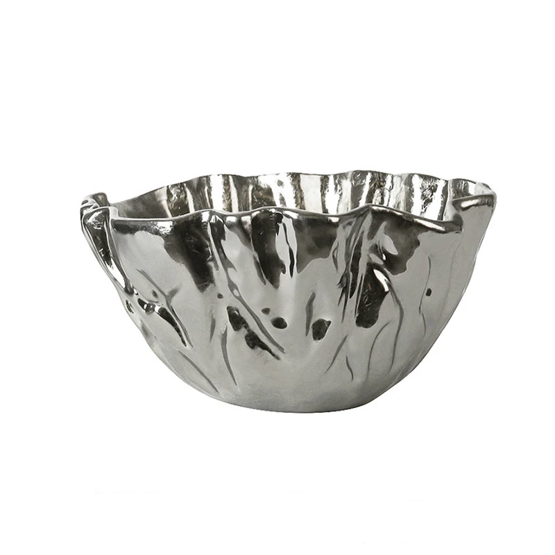 

Simple modern ceramic black and white silver creative folding fruit basin fashion home model room villa table ornaments