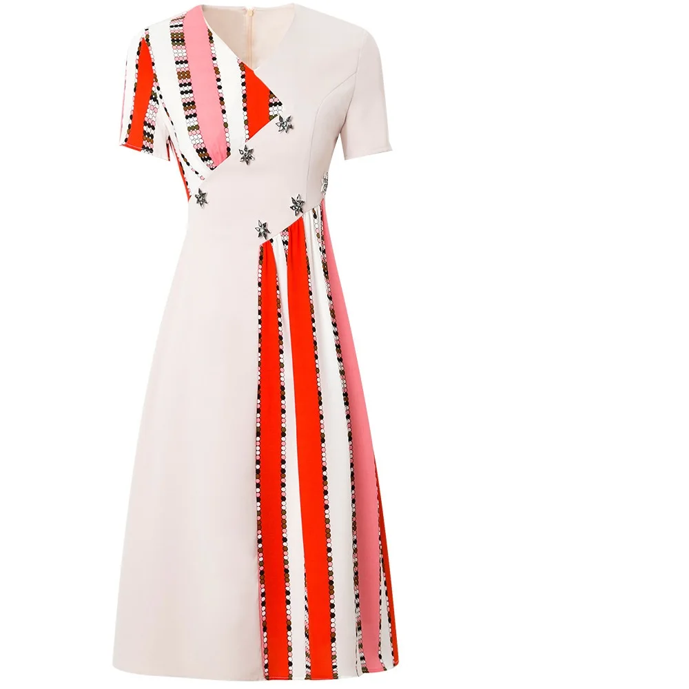 

Designer V-Neck dress Luxury 2021 new Spring Women sexy Flower Slim Patchwork Party Dress Plus Size Office Lady summer dresses