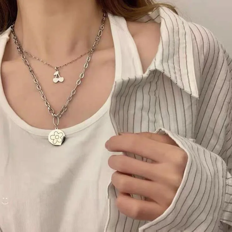 Колье женское из нержавеющей стали многослойное с подвеской в стиле хип-хоп |