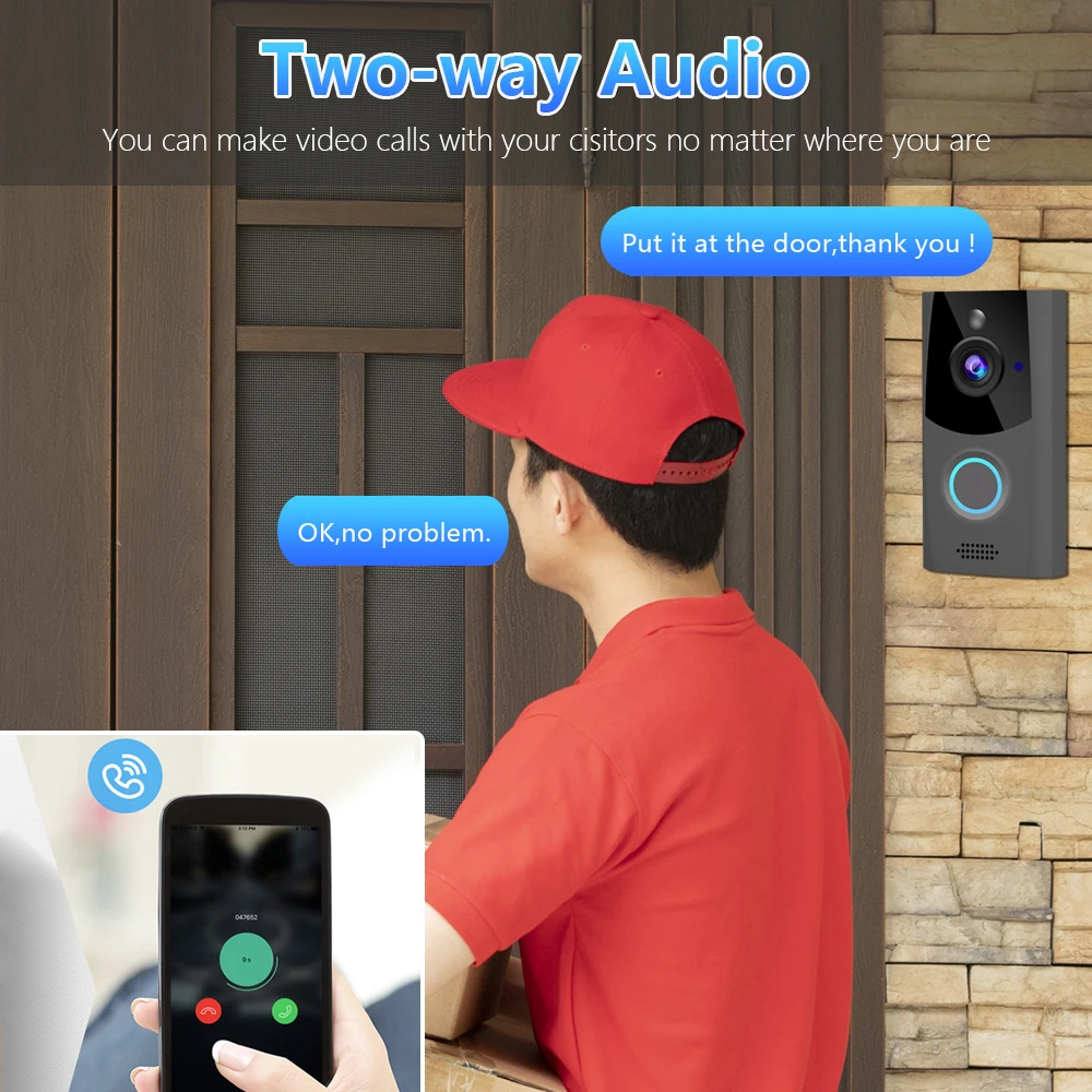 

1080P WiFi Video Doorbell Camera IP54 Waterproof Audio Intercom With Chime Security Outdoor Door Bell Smart Wireless Home Camera