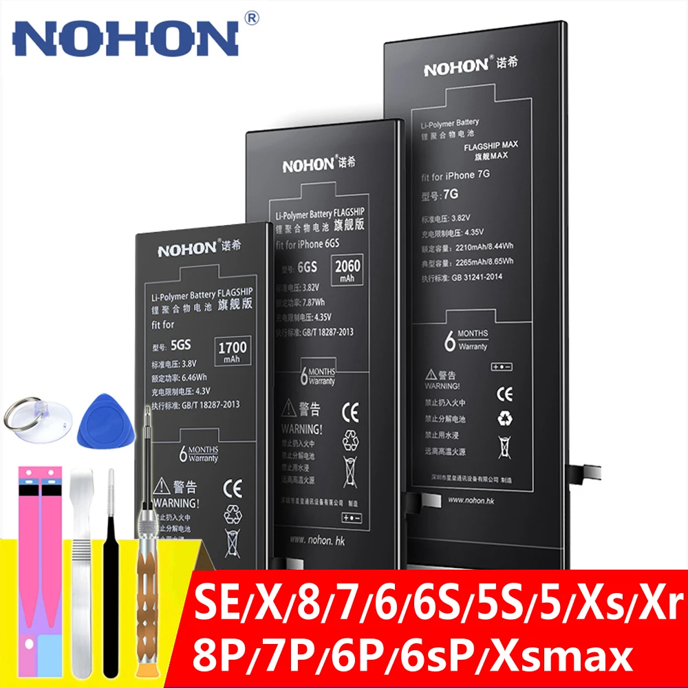NOHON батарея для Apple iPhone SE 6S 6 7 8 Plus X 5S 5 5C Xr Xs MAX 6Plus 7Plus Замена оригинальной батареи для iPhone6 iPhone7 аккумулятор