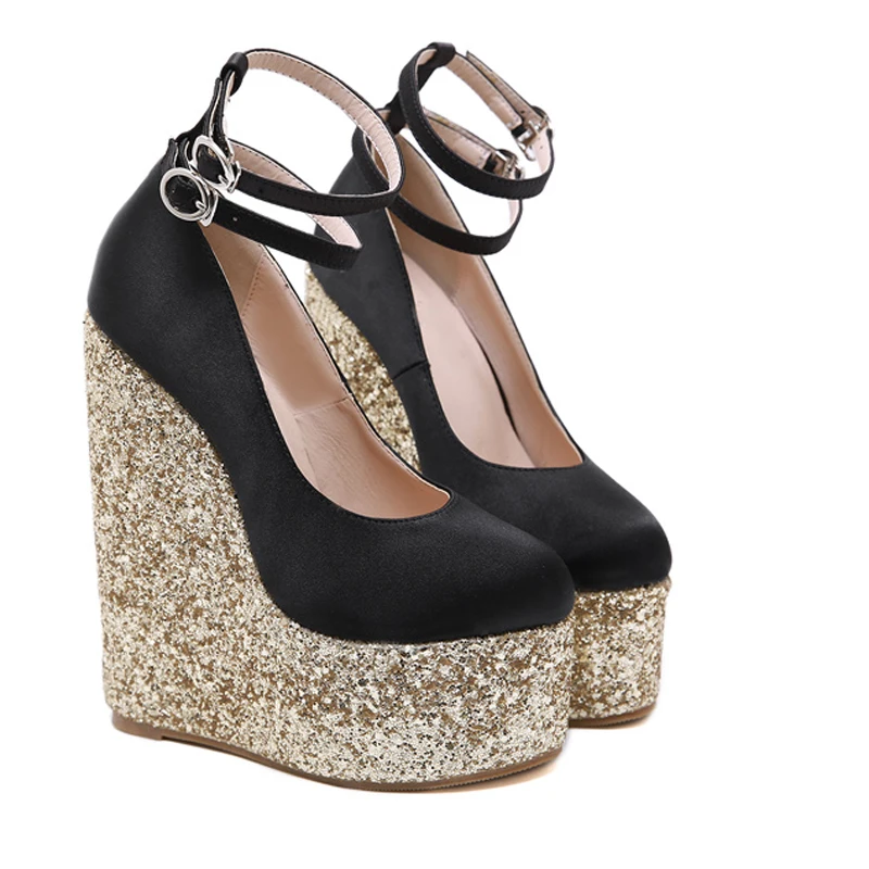 Шикарные туфли-лодочки на платформе и танкетке женские высоком каблуке