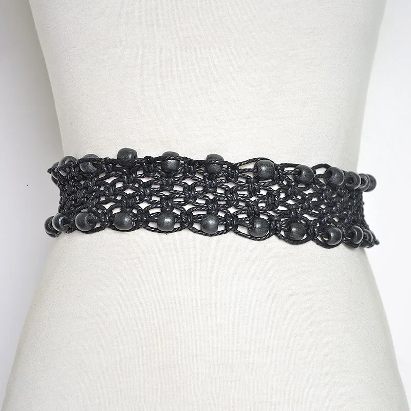 Новый Винтажный вязаный Вощеная Веревка с деревянными бусинами поясной ремень