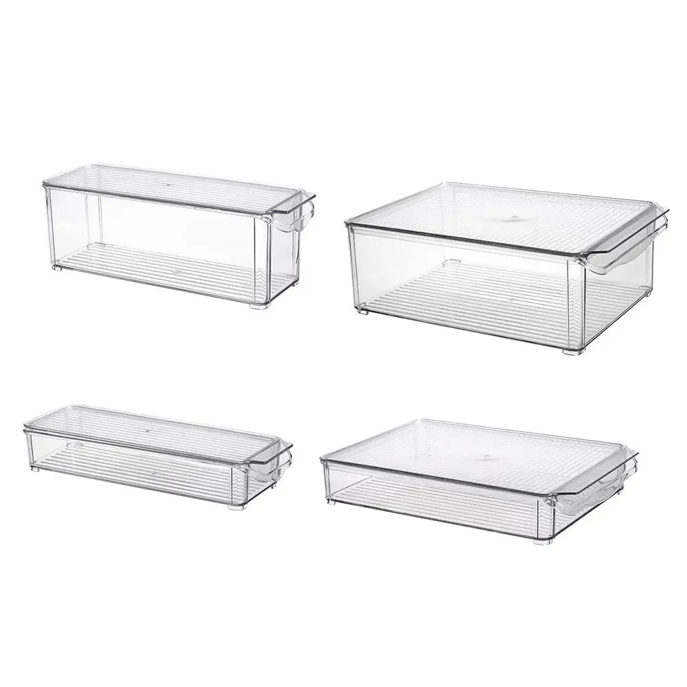 

2 Pack - Acrylic Food Storage Container Bin with Lid and Handle for Cabinet, Fridge, Freezer - Organizer