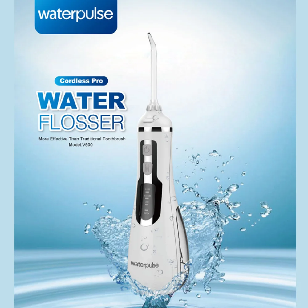 

Waterpulse V500 Adult Portable Oral Irrigator Rechargeable Water Flosser 200ml IPX7 Waterproof Water Floss