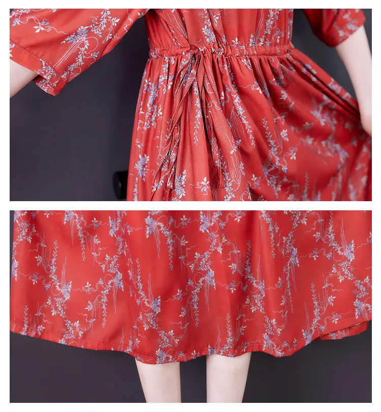 

New 2021 Plus Size Summer Women Dress Fashion V-Neck Short Sleeve Print Dresses Vintage Loose Casual Elegant Ladies Dress