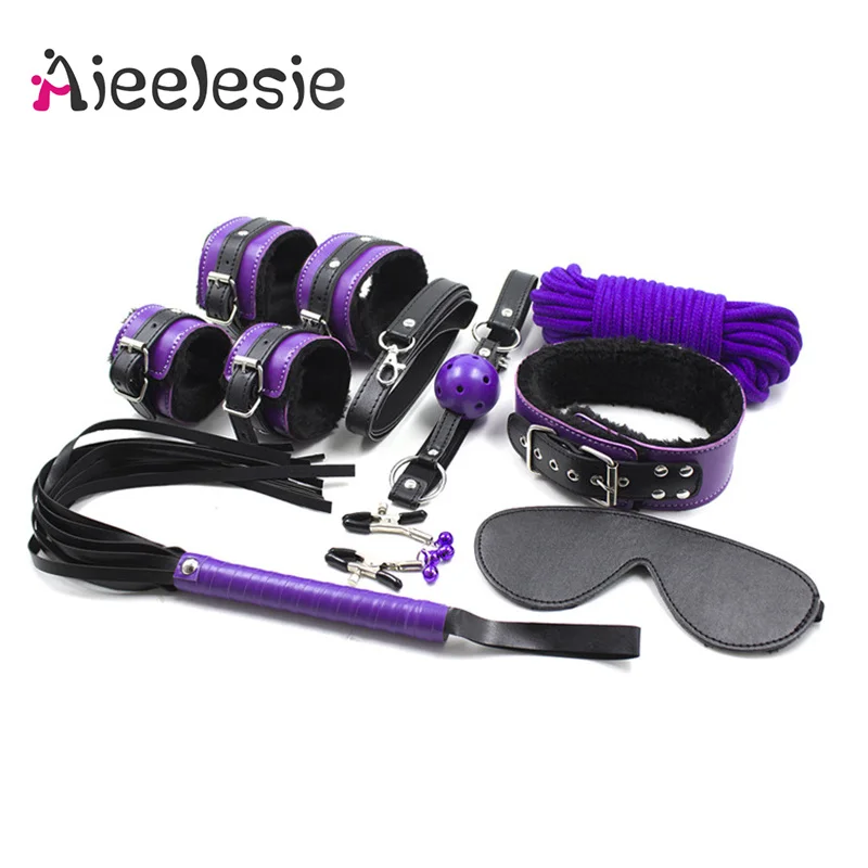 Набор из 8 предметов кожаные БДСМ наручники плетка для шлеков кляп и веревка пара