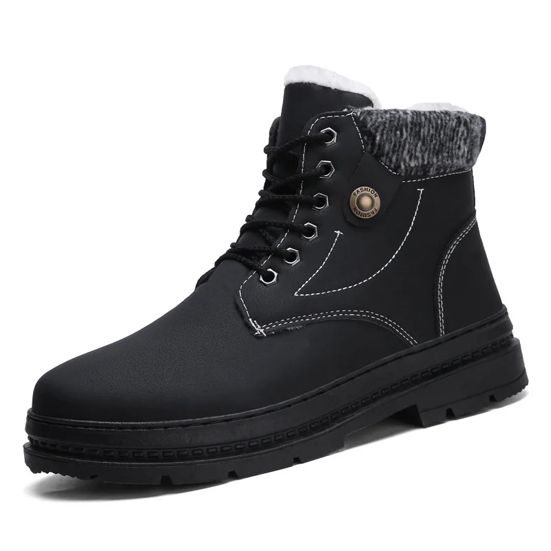 

New Injection Molding Shoes in Winter Martin Boots Round Head Black Spot Medium High Top Warm Increasing Trend Men's Shoes