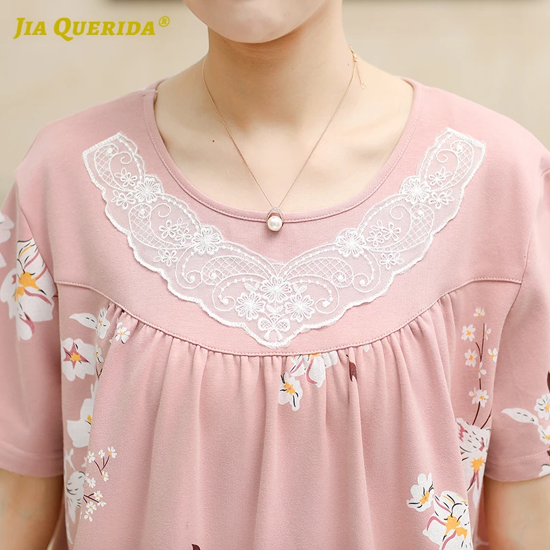 Розовый Пижамный комплект для женщин короткий рукав укороченные брюки круглый