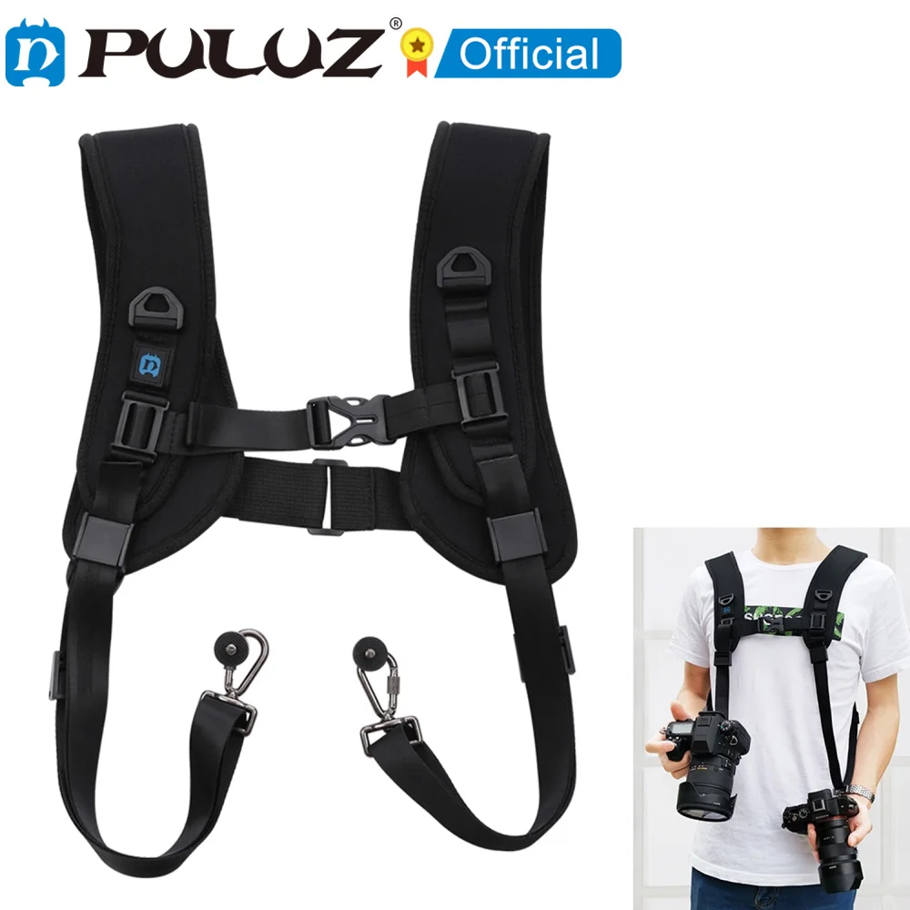 

PULUZ Camera Quick Release Strap Double Shoulder Harness Soft Pad Decompression Foam Shoulder Strap Belt For DSLR