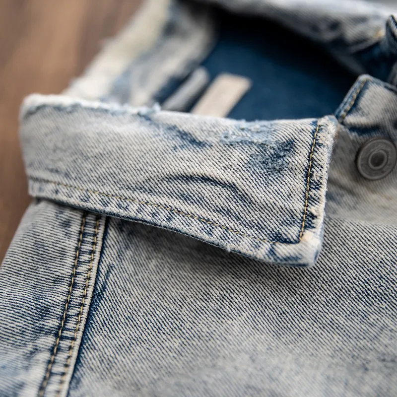 

High Quality Mens Vintage Washed Denim Jacket Casual Streetwear Single Breasted Short Slim Fit Cowboy Jean Coat Hip Hop Jacket