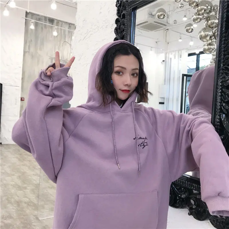 

Hoodies Women Thicker Plus Velvet Warm Soft Letter Printed Simple All-match Pockets Leisure Pullovers Womens Trendy Sweatshirts