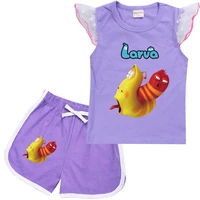 kids clothing sets baby girls lace sleeves t shirts shorts 2pcs childrens cartoon larva cotton clothes toddler girl outfits