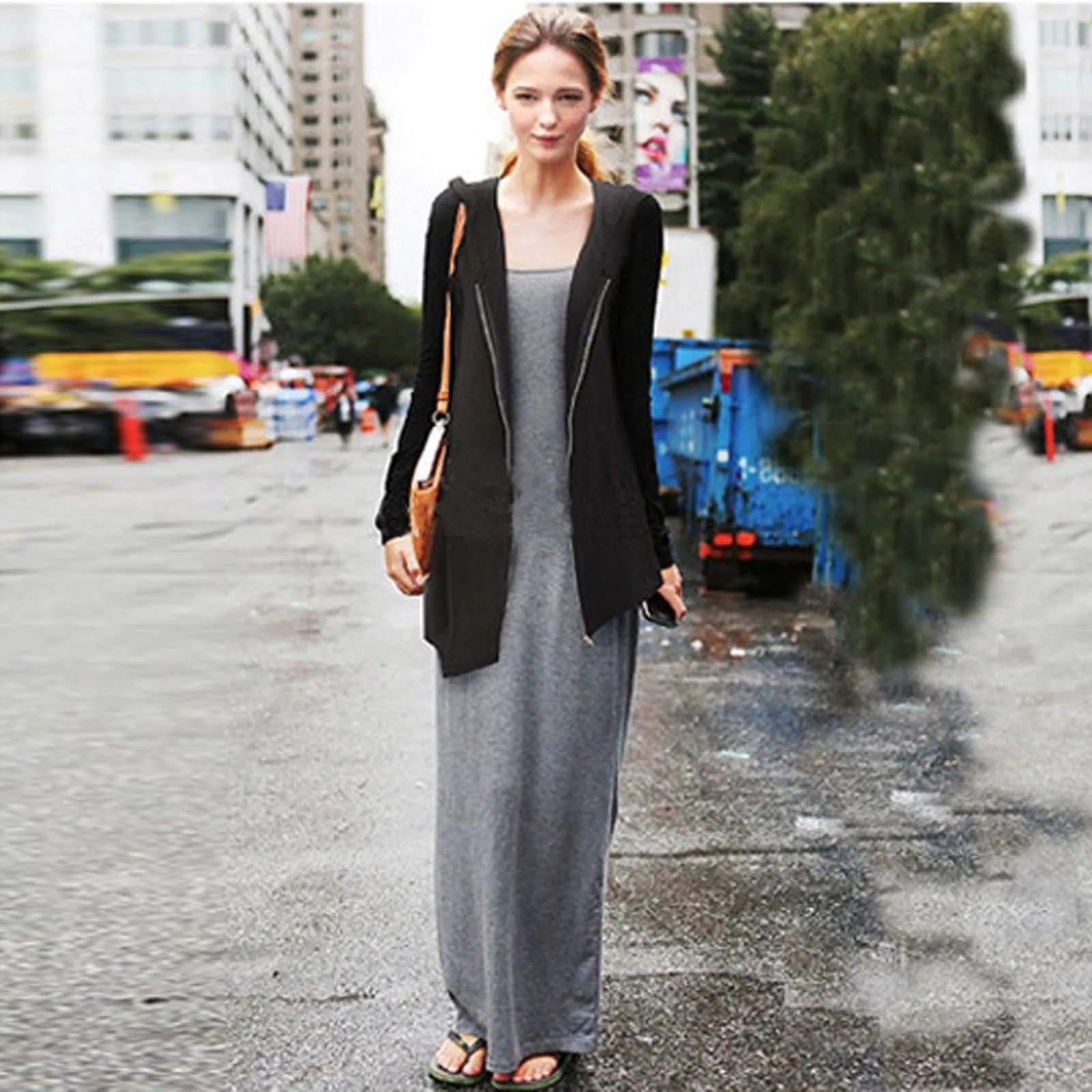 

2021 Fall/winter Women's Casual Solid Color Irregular Mid-length Loosen Hooded Zipper Coat Tops Pullover Blouse Tops Plus Size