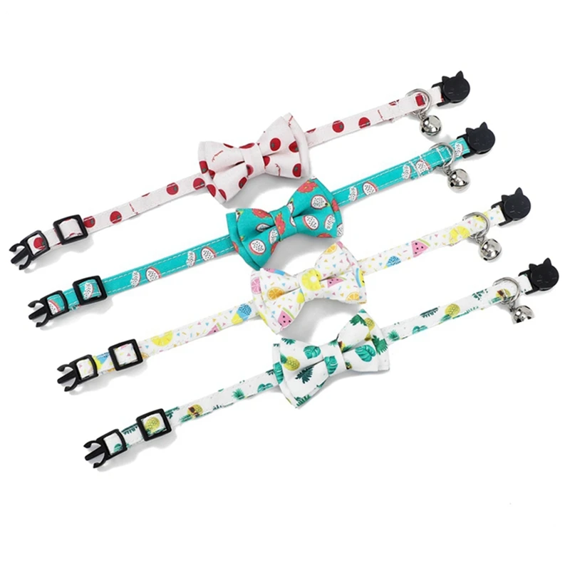 Safety Elastic Bowtie With Bell Small Dog Cat Collar Safe Soft Fruit Pattern Pet Products pet supplies | Дом и сад